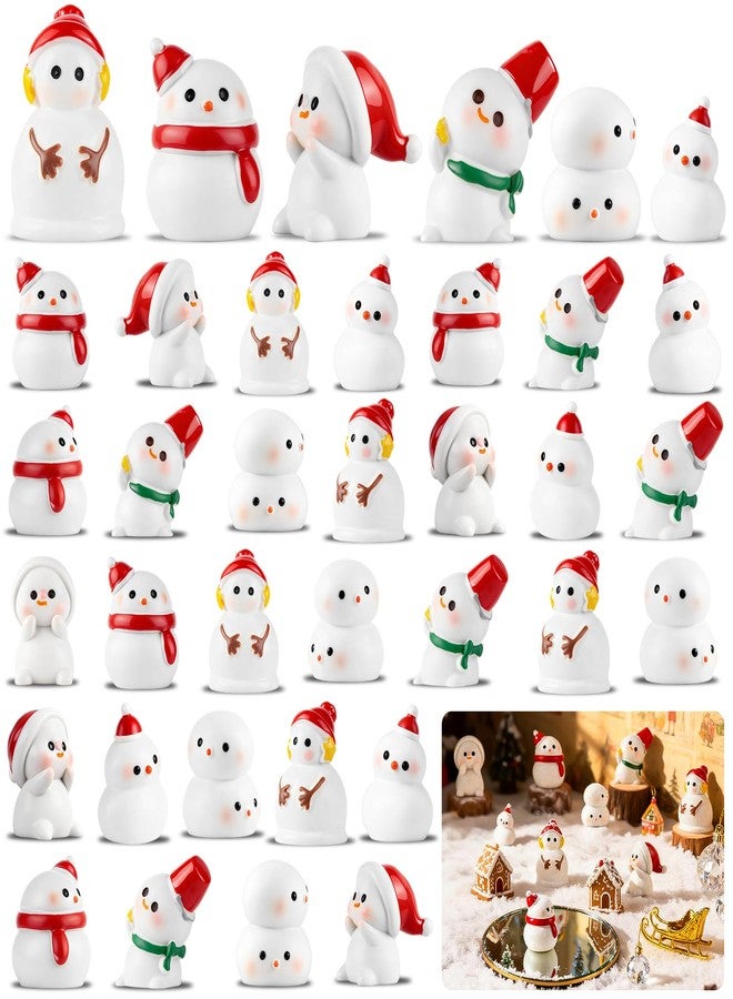 LHSYFBZ 36Pcs Mini Snowman Figurines, Christmas Tiny Resin Snowmen with Hat for DIY Xmas Party Garden Dollhouse Decoration - Image 1